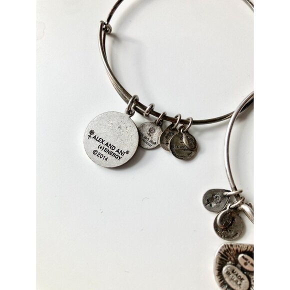 Lot of 3 ALEX & ANI Path of Life Silver & Rose Gold Charm Wire Bangle Bracelets - Picture 8 of 14